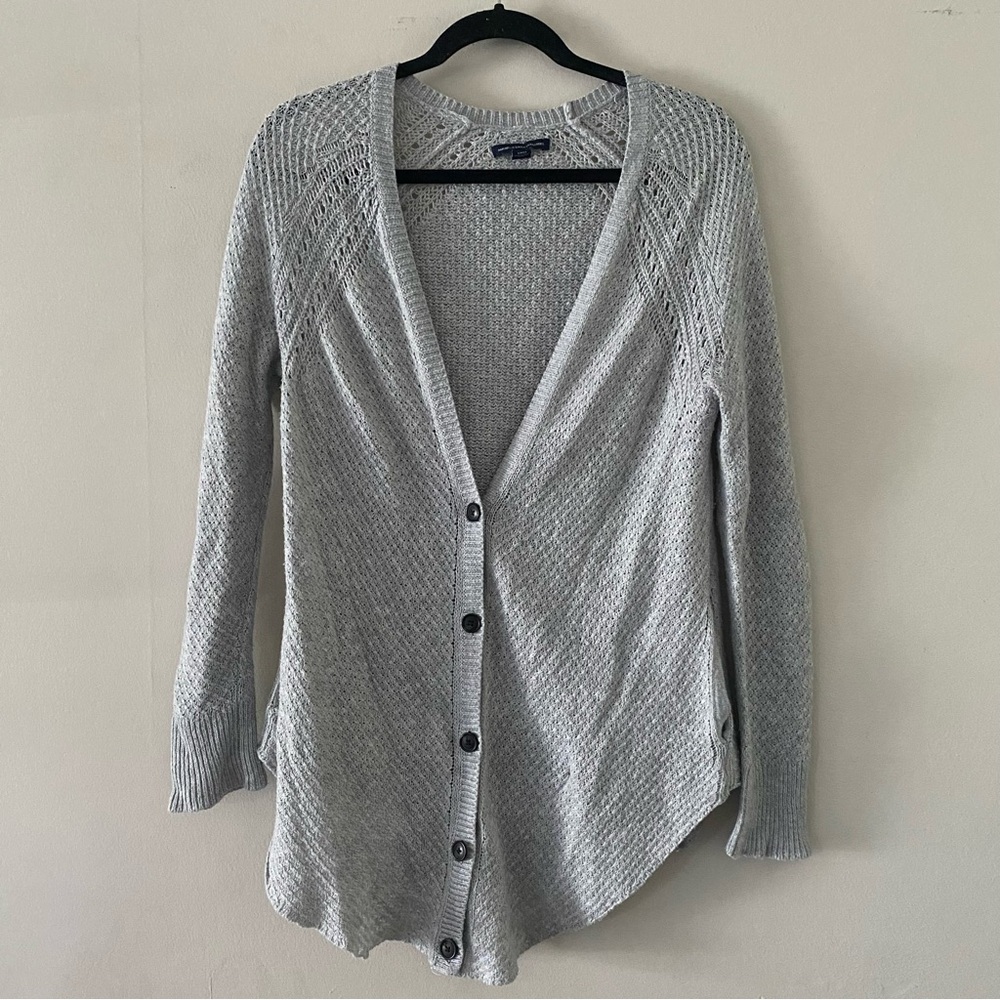 AMERICAN EAGLE OUTFITTERS | Grey Pointelle Textured Cardigan Sweater